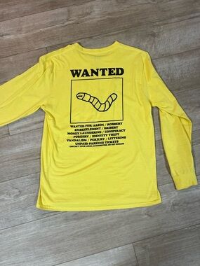 Yellow A-Lab “Wanted” Worm Graphic Long Sleeve Shirt - Men’s Large - 100% Cotton